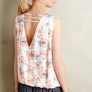 Anthropologie Meadow Rue Petal Palette Floral Rose Top Blouse Faux Wrap Sz M